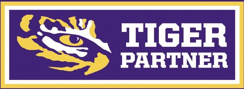 horizontal lsu purple and yellow tiger partner badge