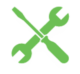 green flathead screwdriver and open ended wrench forming an x shape icon