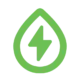 Green teardrop shape with lightning bolt symbol inside, representing energy efficiency and power services.
